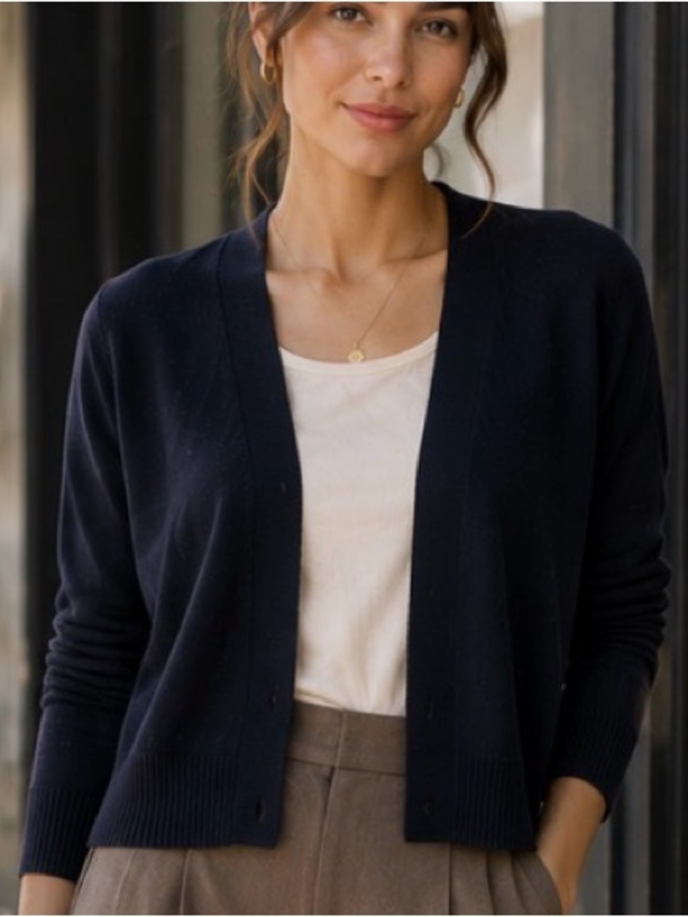 J.Jill Midnight Navy Linen Blend Open Front Cardigan S Quiet Luxury